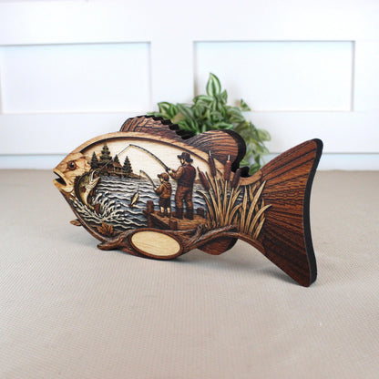 Father Son Fishing Keepsake Shelf Sitter, Wooden Fish Decor with Personalization, Fishing Memory Gift, Father's Day Keepsake, Cabin Decor
