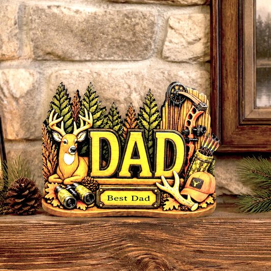 Hunting Dad Shelf Sitter, Personalized Fathers Day Gift, Layered Wood Deer Tabletop Decor, Buck Hunter Birthday Keepsake, Mantle Tray Sign