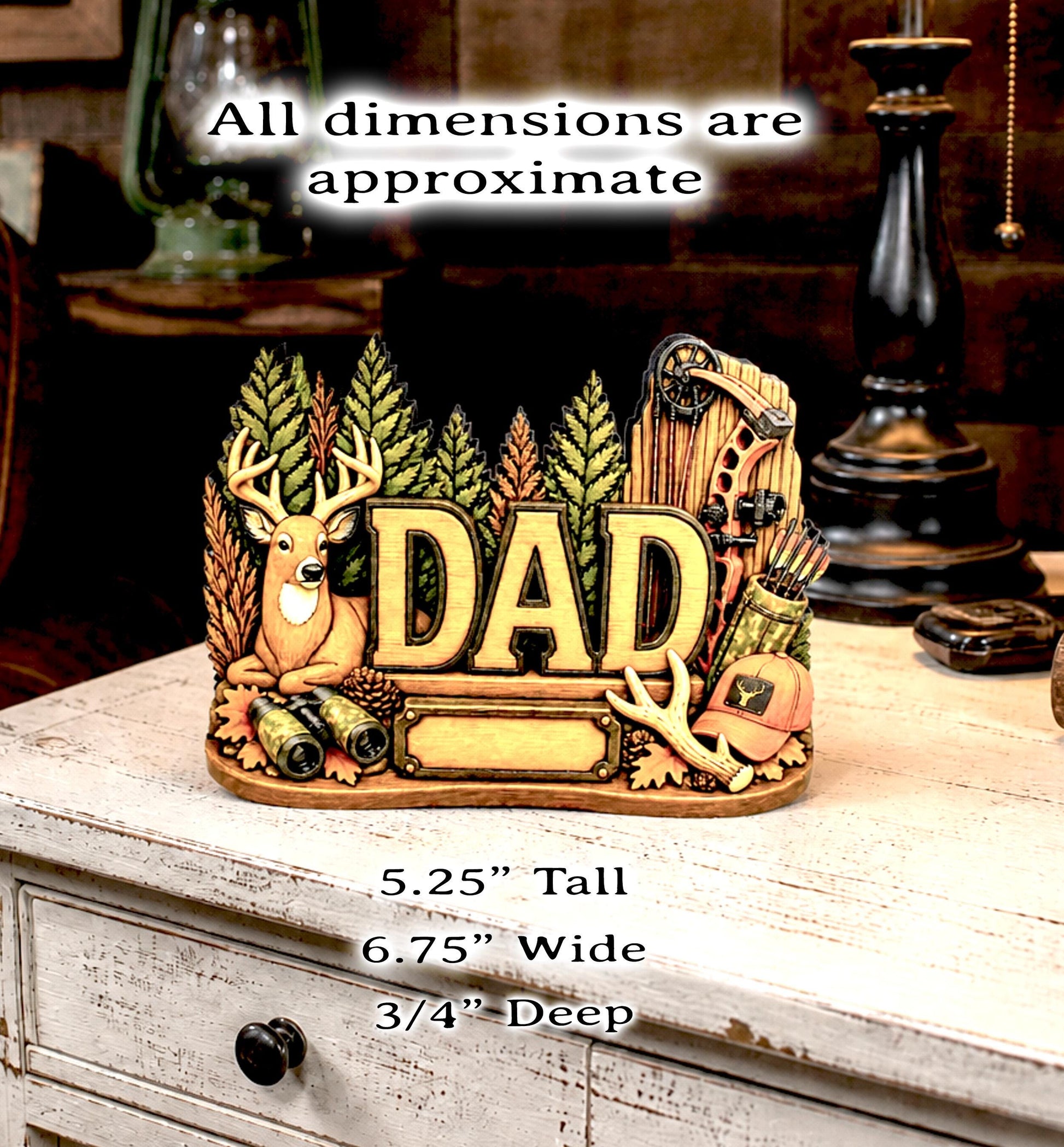 Hunting Dad Shelf Sitter, Personalized Fathers Day Gift, Layered Wood Deer Tabletop Decor, Buck Hunter Birthday Keepsake, Mantle Tray Sign