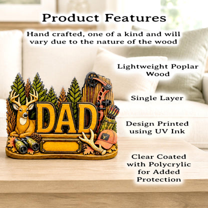 Hunting Dad Shelf Sitter, Personalized Fathers Day Gift, Layered Wood Deer Tabletop Decor, Buck Hunter Birthday Keepsake, Mantle Tray Sign