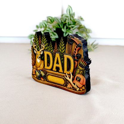 Hunting Dad Shelf Sitter, Personalized Fathers Day Gift, Layered Wood Deer Tabletop Decor, Buck Hunter Birthday Keepsake, Mantle Tray Sign