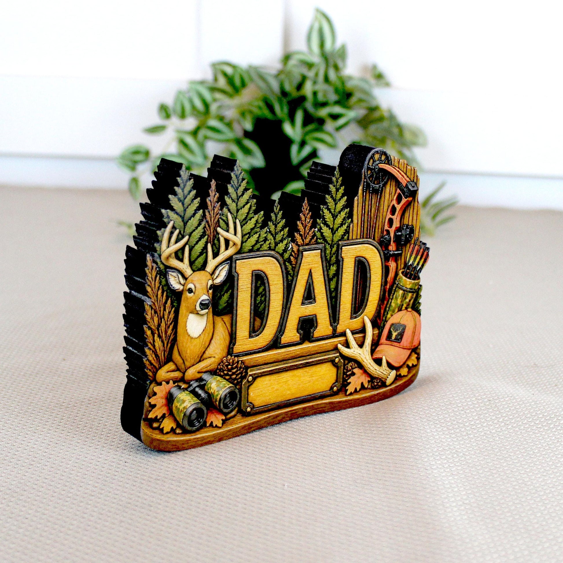 Hunting Dad Shelf Sitter, Personalized Fathers Day Gift, Layered Wood Deer Tabletop Decor, Buck Hunter Birthday Keepsake, Mantle Tray Sign