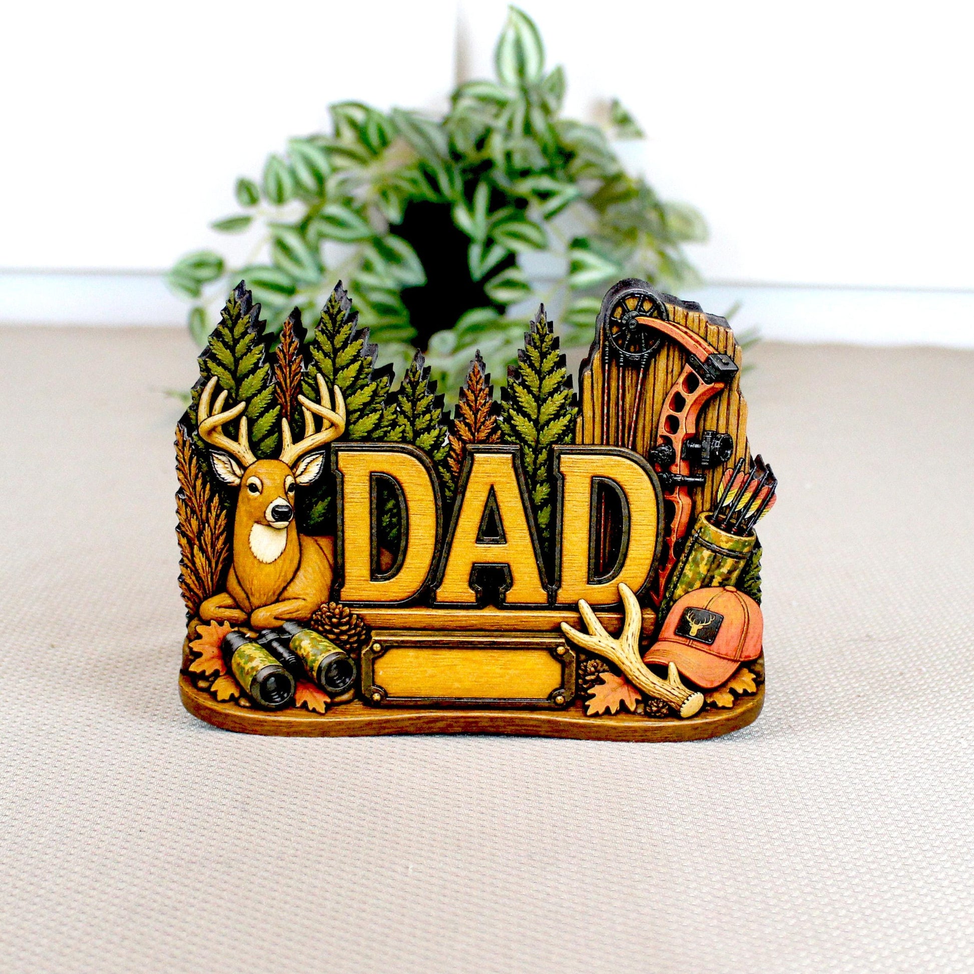 Hunting Dad Shelf Sitter, Personalized Fathers Day Gift, Layered Wood Deer Tabletop Decor, Buck Hunter Birthday Keepsake, Mantle Tray Sign