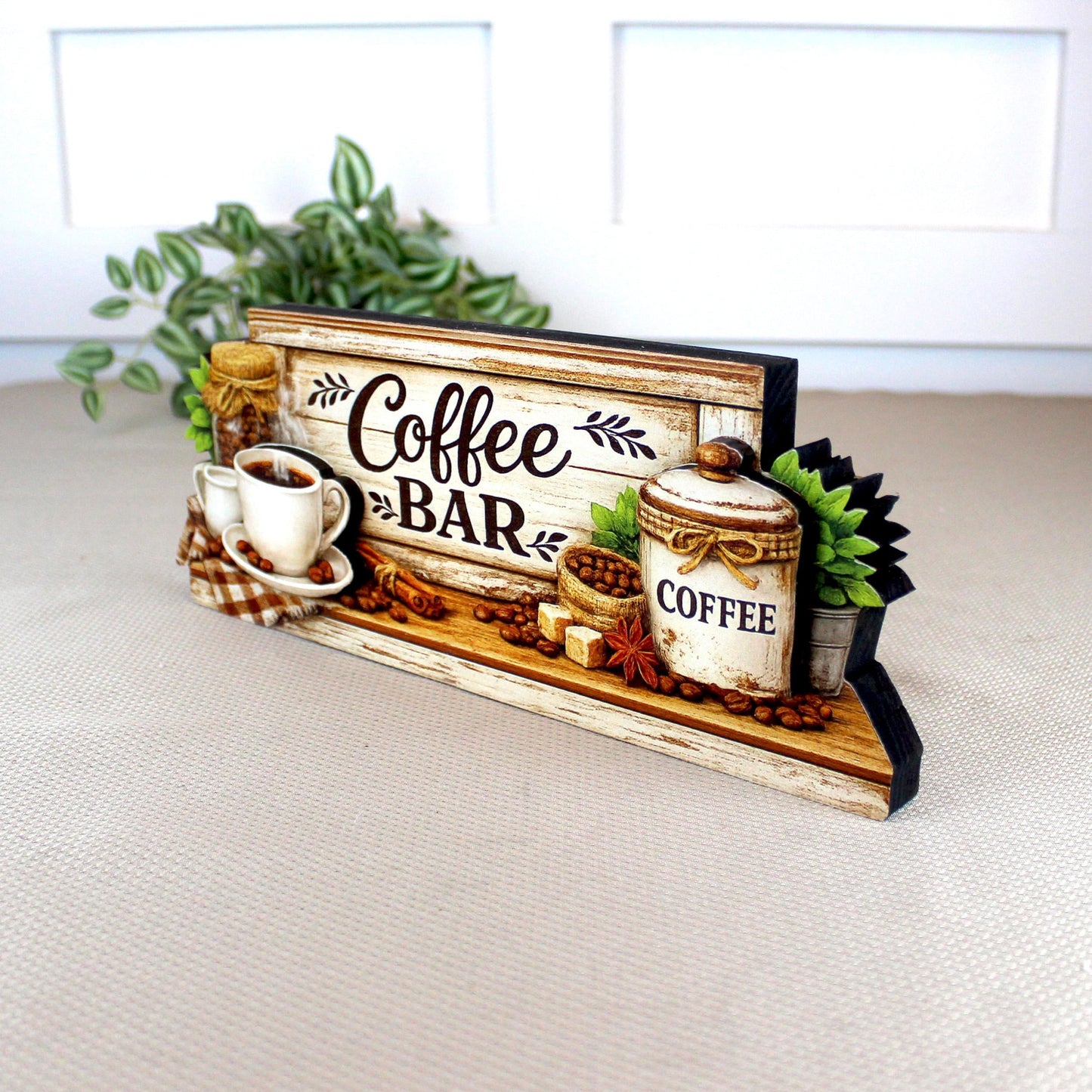 Personalized Coffee Bar Sign, Rustic Whitewashed Wood Decor, Tiered Tray Shelf Sitter, Coffee Station Centerpiece, Coffee Lover Gift Idea