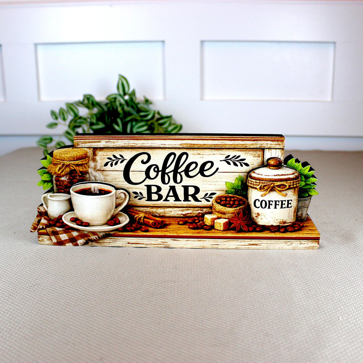 Personalized Coffee Bar Sign, Rustic Whitewashed Wood Decor, Tiered Tray Shelf Sitter, Coffee Station Centerpiece, Coffee Lover Gift Idea