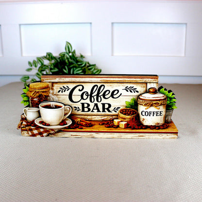 Personalized Coffee Bar Sign, Rustic Whitewashed Wood Decor, Tiered Tray Shelf Sitter, Coffee Station Centerpiece, Coffee Lover Gift Idea
