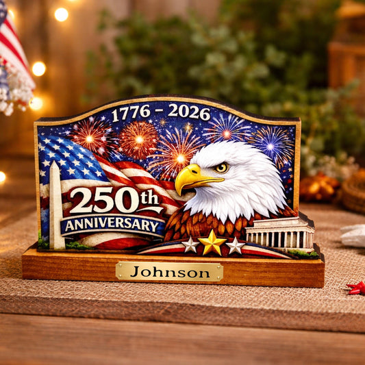 Personalized Patriotic Shelf Sitter, 250th Anniversary Decor, American Eagle Flag Decor, 1776-2026 USA Tabletop Decoration
