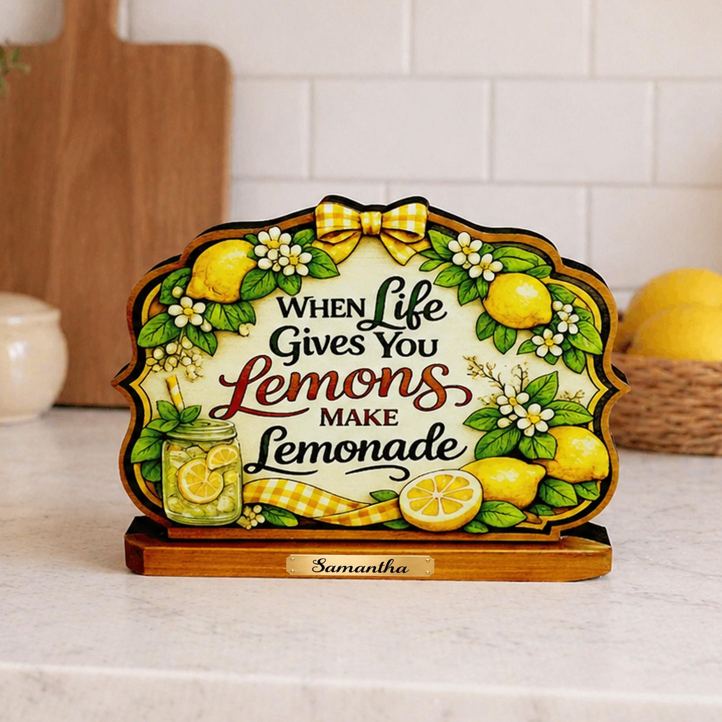 When Life Gives You Lemons Shelf Sitter Keepsake, Wooden Lemonade Sign, Summer Kitchen Decor, Farmhouse Lemon Sign, Inspirational Gift