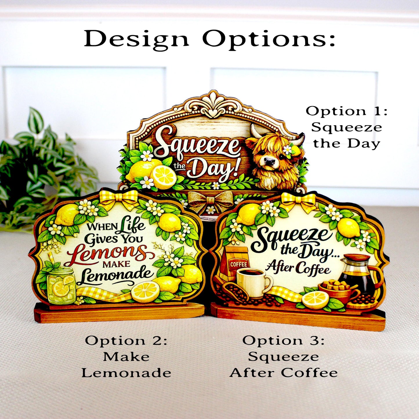 Highland Cow Squeeze the Day Shelf Sitter Keepsake, Wooden Lemon Decor, Summer Kitchen Sign, Farmhouse Cow Decor, Gift for Cow Lover