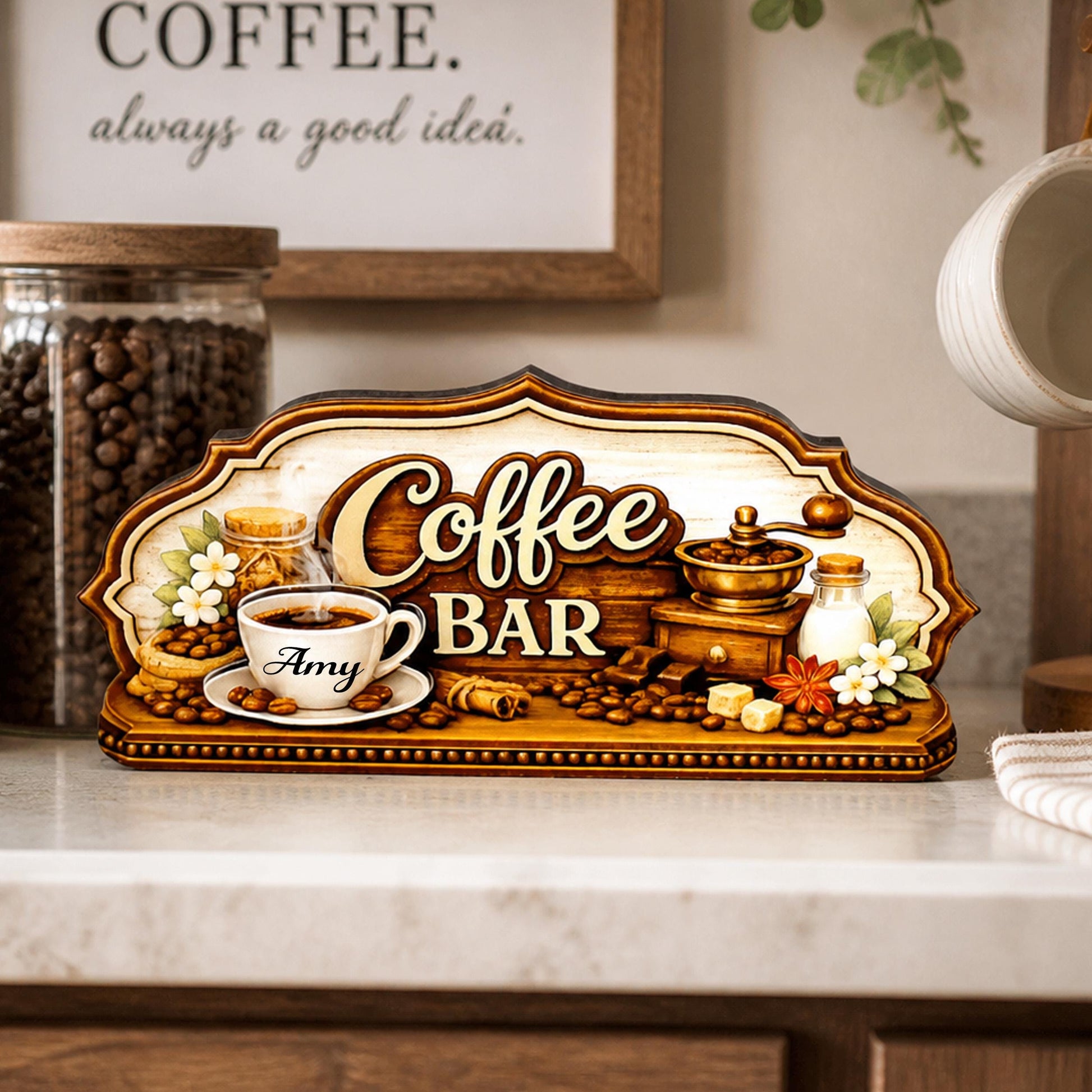 Coffee Bar Sign Shelf Sitter Keepsake, Wooden Coffee Lovers Decor, Coffee Station Sign, Kitchen Coffee Nook Decor, Gift for Coffee Lover