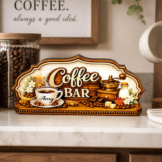 Coffee Bar Sign Shelf Sitter Keepsake, Wooden Coffee Lovers Decor, Coffee Station Sign, Kitchen Coffee Nook Decor, Gift for Coffee Lover