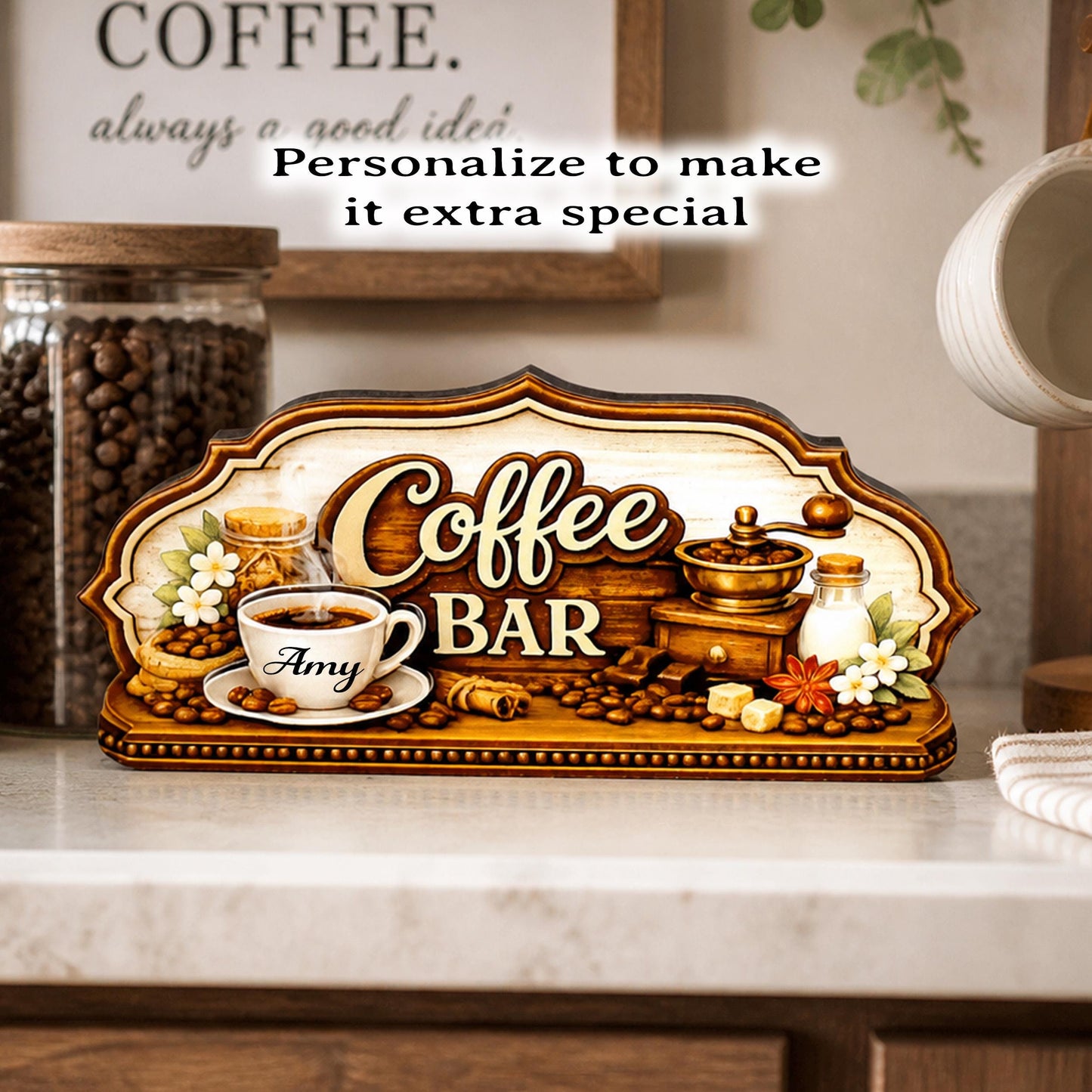 Coffee Bar Sign Shelf Sitter Keepsake, Wooden Coffee Lovers Decor, Coffee Station Sign, Kitchen Coffee Nook Decor, Gift for Coffee Lover
