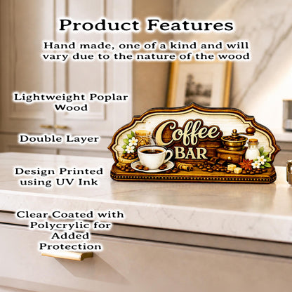 Coffee Bar Sign Shelf Sitter Keepsake, Wooden Coffee Lovers Decor, Coffee Station Sign, Kitchen Coffee Nook Decor, Gift for Coffee Lover