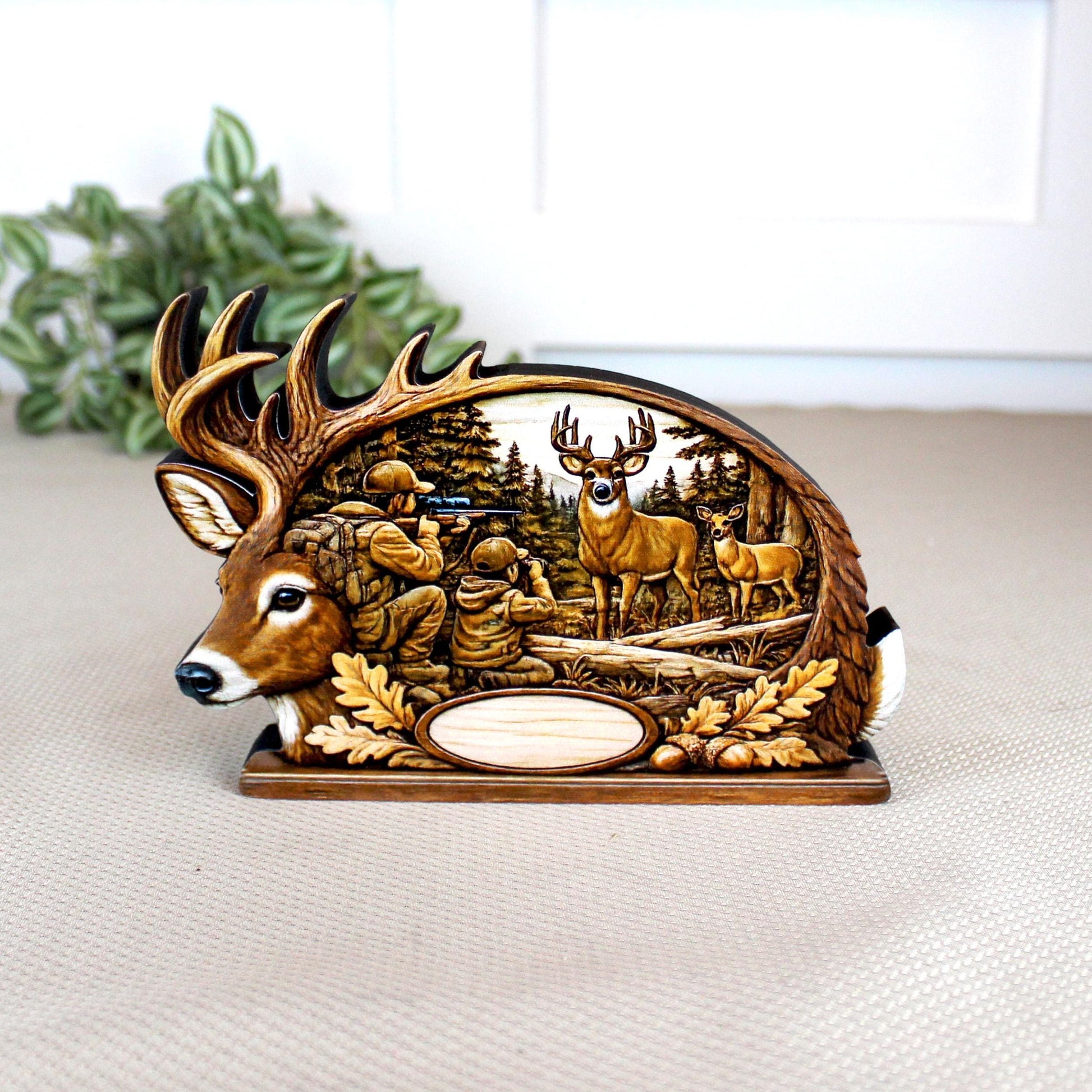 Personalized Father Son Deer Hunting Shelf Sitter, Rustic Buck Scene Tabletop Decor, Hunter Keepsake Gift for Dad, Mantle Decor