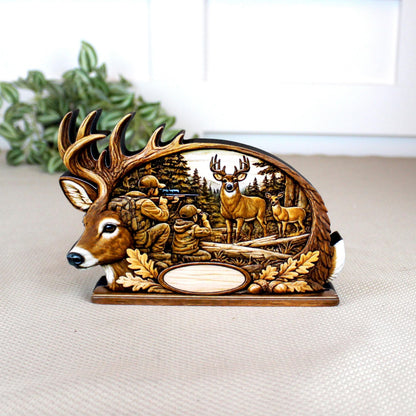 Personalized Father Son Deer Hunting Shelf Sitter, Rustic Buck Scene Tabletop Decor, Hunter Keepsake Gift for Dad, Mantle Decor