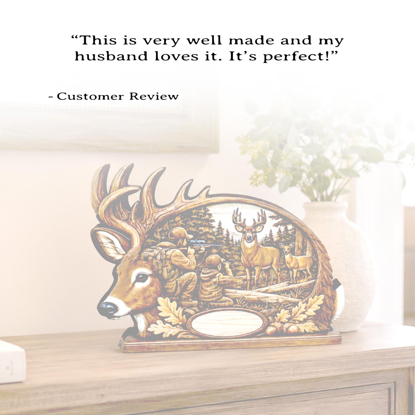 Personalized Father Son Deer Hunting Shelf Sitter, Rustic Buck Scene Tabletop Decor, Hunter Keepsake Gift for Dad, Mantle Decor