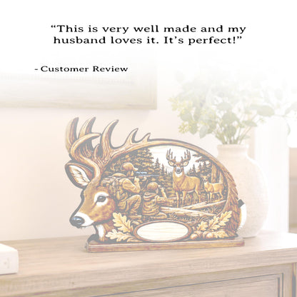 Personalized Father Son Deer Hunting Shelf Sitter, Rustic Buck Scene Tabletop Decor, Hunter Keepsake Gift for Dad, Mantle Decor