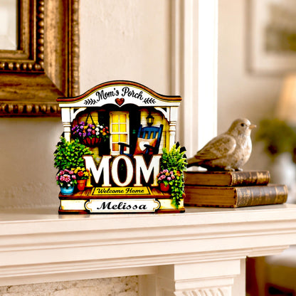 Mom's Porch Shelf Sitter, Welcome Home Wood Decor, Layered Tiered Tray Tabletop Sign, Mothers Day Gift, Personalized Keepsake Home Decor