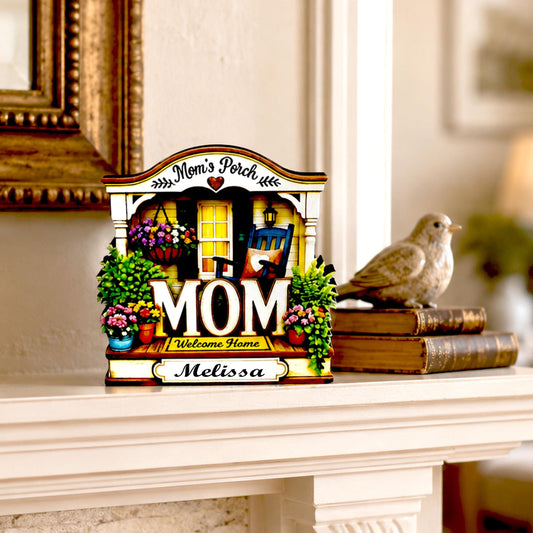 Mom's Porch Shelf Sitter, Welcome Home Wood Decor, Layered Tiered Tray Tabletop Sign, Mothers Day Gift, Personalized Keepsake Home Decor