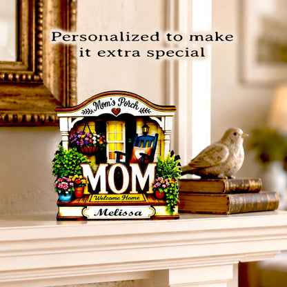 Mom's Porch Shelf Sitter, Welcome Home Wood Decor, Layered Tiered Tray Tabletop Sign, Mothers Day Gift, Personalized Keepsake Home Decor