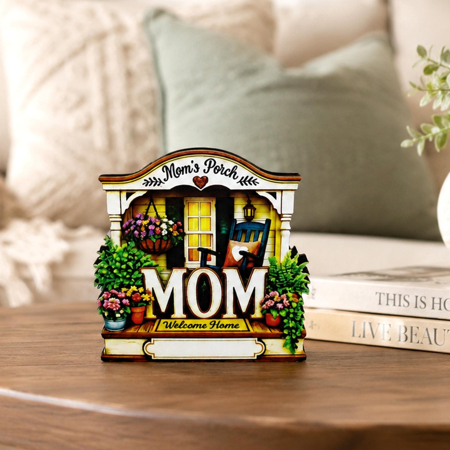 Mom's Porch Shelf Sitter, Welcome Home Wood Decor, Layered Tiered Tray Tabletop Sign, Mothers Day Gift, Personalized Keepsake Home Decor
