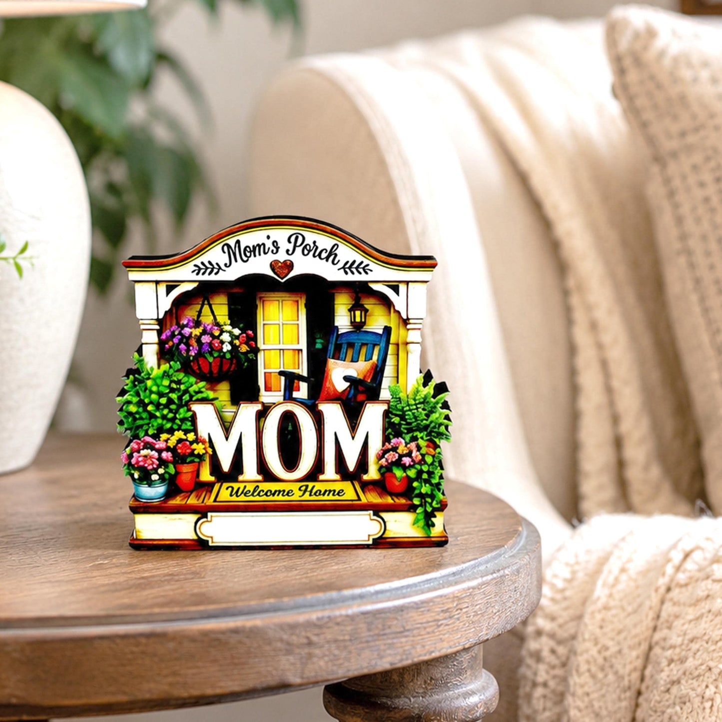 Mom's Porch Shelf Sitter, Welcome Home Wood Decor, Layered Tiered Tray Tabletop Sign, Mothers Day Gift, Personalized Keepsake Home Decor