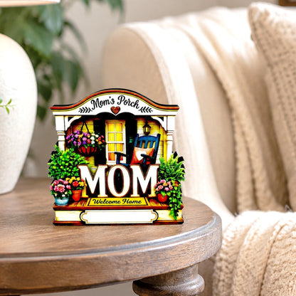 Mom's Porch Shelf Sitter, Welcome Home Wood Decor, Layered Tiered Tray Tabletop Sign, Mothers Day Gift, Personalized Keepsake Home Decor