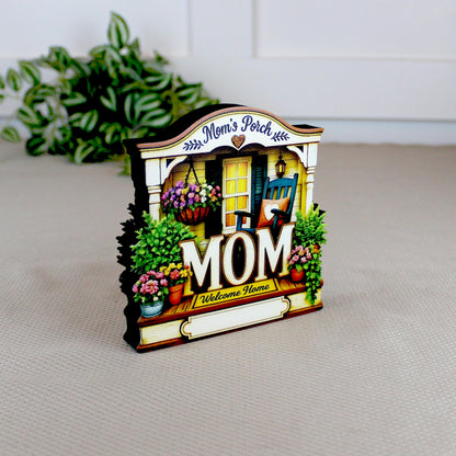 Mom's Porch Shelf Sitter, Welcome Home Wood Decor, Layered Tiered Tray Tabletop Sign, Mothers Day Gift, Personalized Keepsake Home Decor