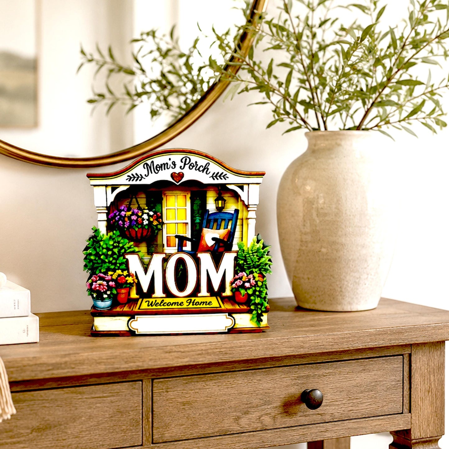 Mom's Porch Shelf Sitter, Welcome Home Wood Decor, Layered Tiered Tray Tabletop Sign, Mothers Day Gift, Personalized Keepsake Home Decor