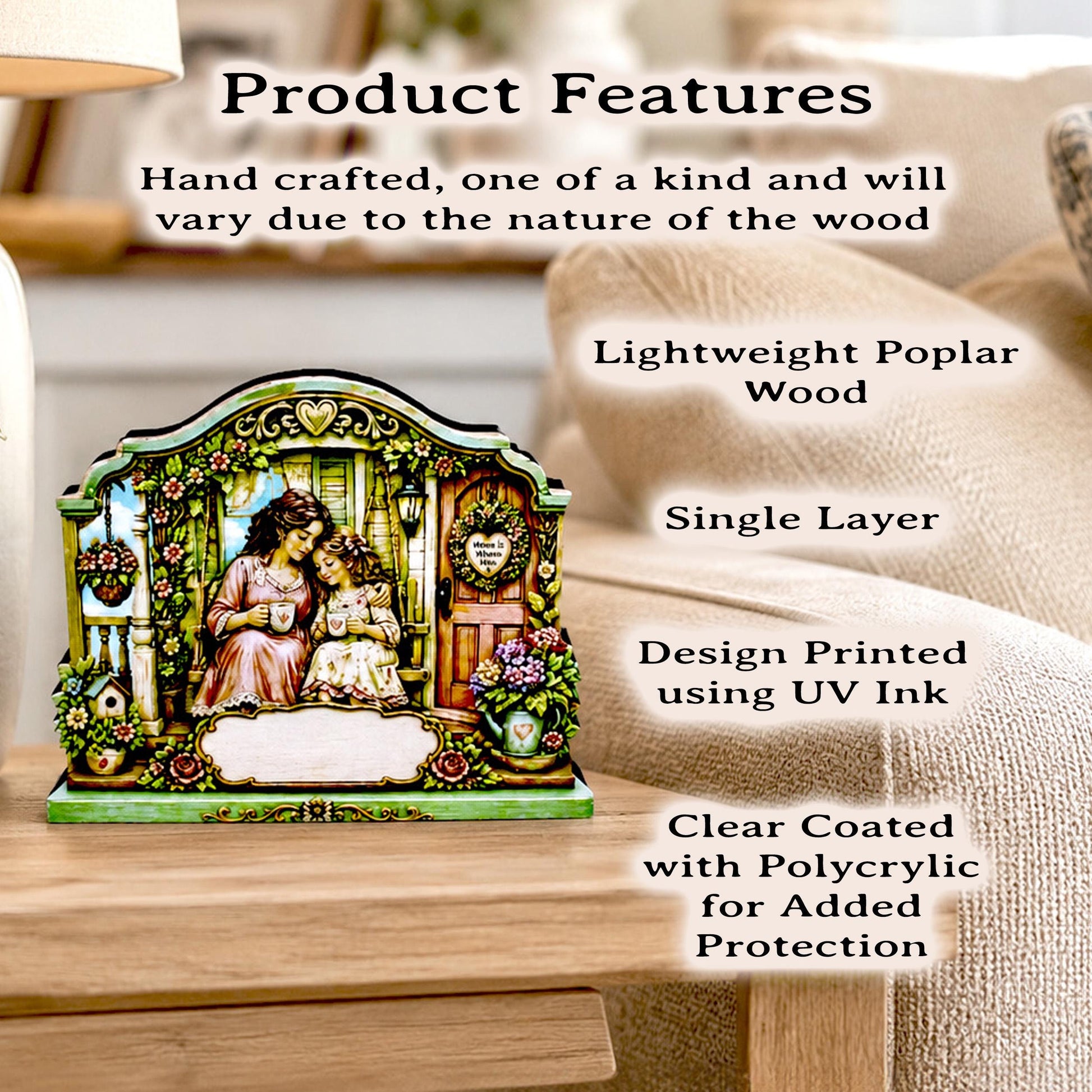 Personalized Mother Daughter Porch Shelf Sitter, Cozy Cottage Garden Scene, Mantle or Tabletop Keepsake Gift for Mom or Daughter