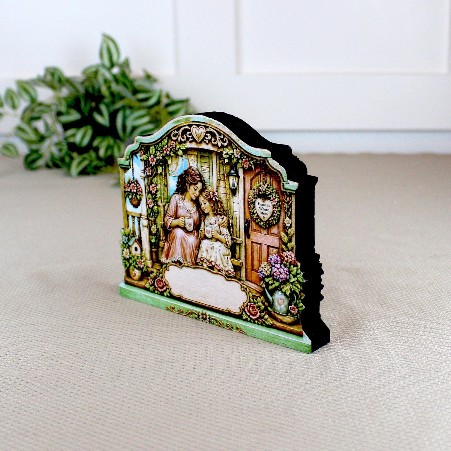 Personalized Mother Daughter Porch Shelf Sitter, Cozy Cottage Garden Scene, Mantle or Tabletop Keepsake Gift for Mom or Daughter