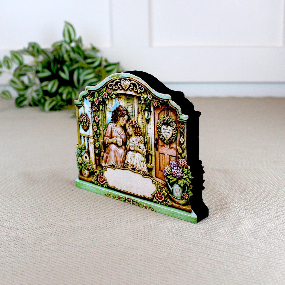 Personalized Mother Daughter Porch Shelf Sitter, Cozy Cottage Garden Scene, Mantle or Tabletop Keepsake Gift for Mom or Daughter