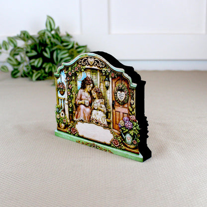 Personalized Mother Daughter Porch Shelf Sitter, Cozy Cottage Garden Scene, Mantle or Tabletop Keepsake Gift for Mom or Daughter