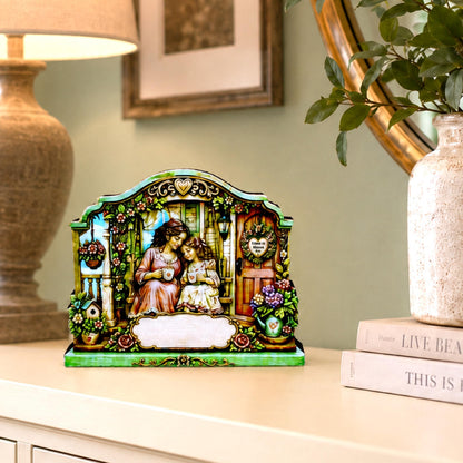 Personalized Mother Daughter Porch Shelf Sitter, Cozy Cottage Garden Scene, Mantle or Tabletop Keepsake Gift for Mom or Daughter