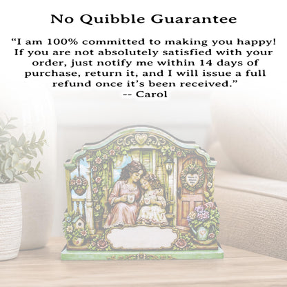 Personalized Mother Daughter Porch Shelf Sitter, Cozy Cottage Garden Scene, Mantle or Tabletop Keepsake Gift for Mom or Daughter
