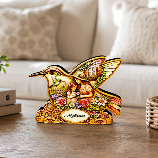 Whimsical Hummingbird Shelf Sitter, Spring Cottage Wood Decor, Layered Floral Tabletop Sign, Bird Lover Gift, Garden Home Accent Keepsake
