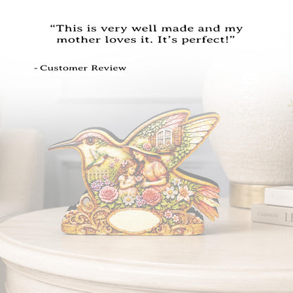 Whimsical Hummingbird Shelf Sitter, Spring Cottage Wood Decor, Layered Floral Tabletop Sign, Bird Lover Gift, Garden Home Accent Keepsake