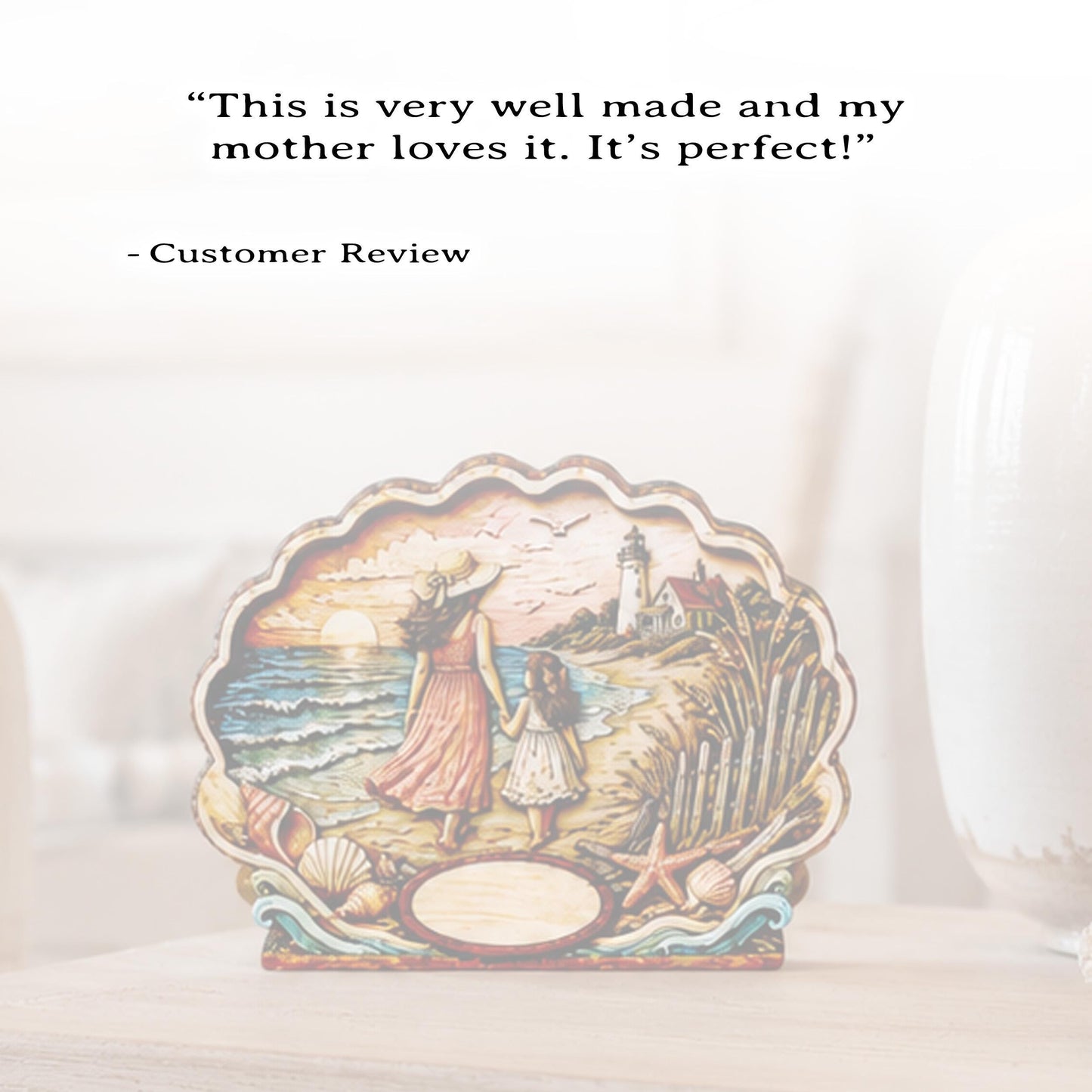 Personalized Mother Daughter Beach Shelf Sitter, Coastal Ocean Scene Decor, Seashell Tabletop Keepsake Gift for Mom or Daughter