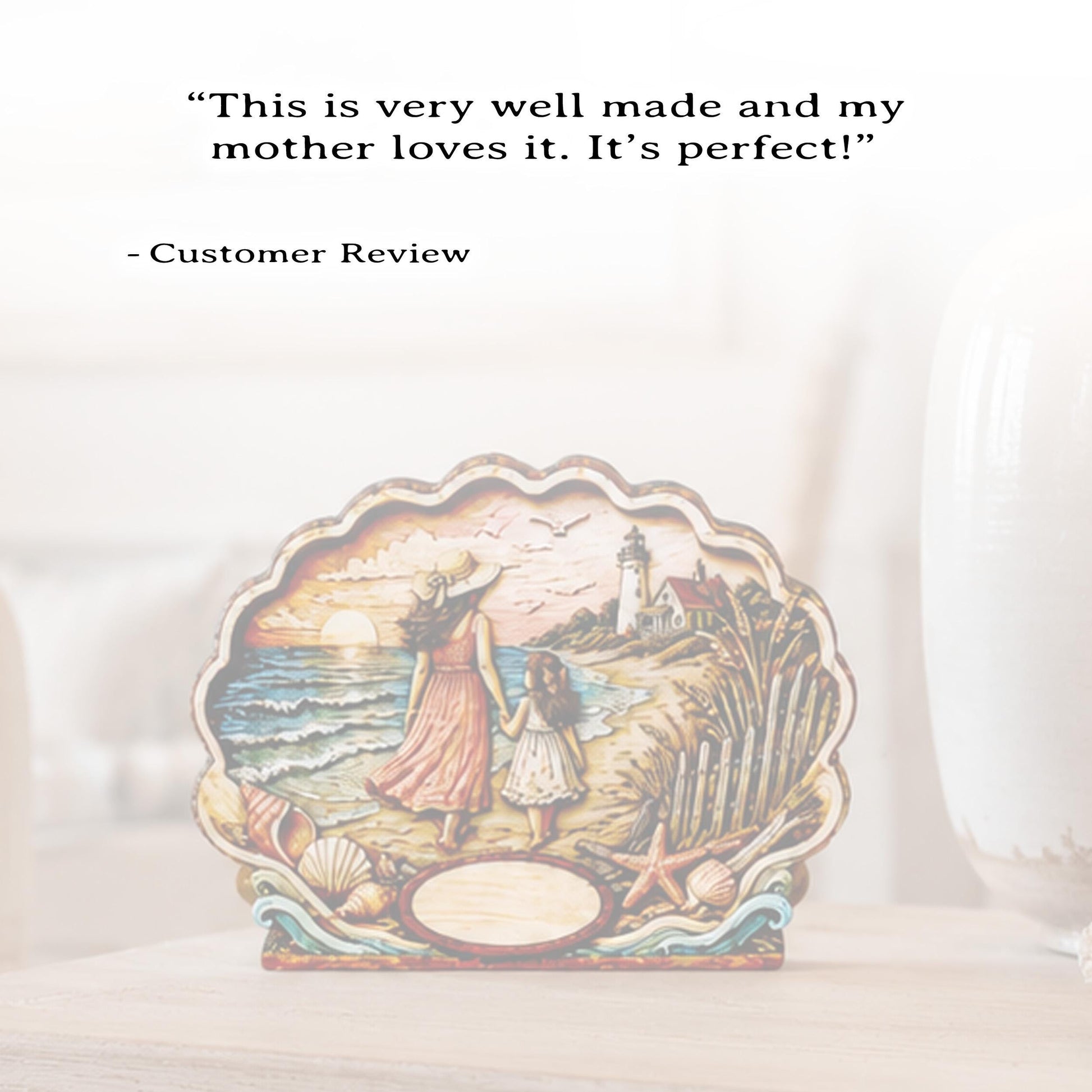 Personalized Mother Daughter Beach Shelf Sitter, Coastal Ocean Scene Decor, Seashell Tabletop Keepsake Gift for Mom or Daughter