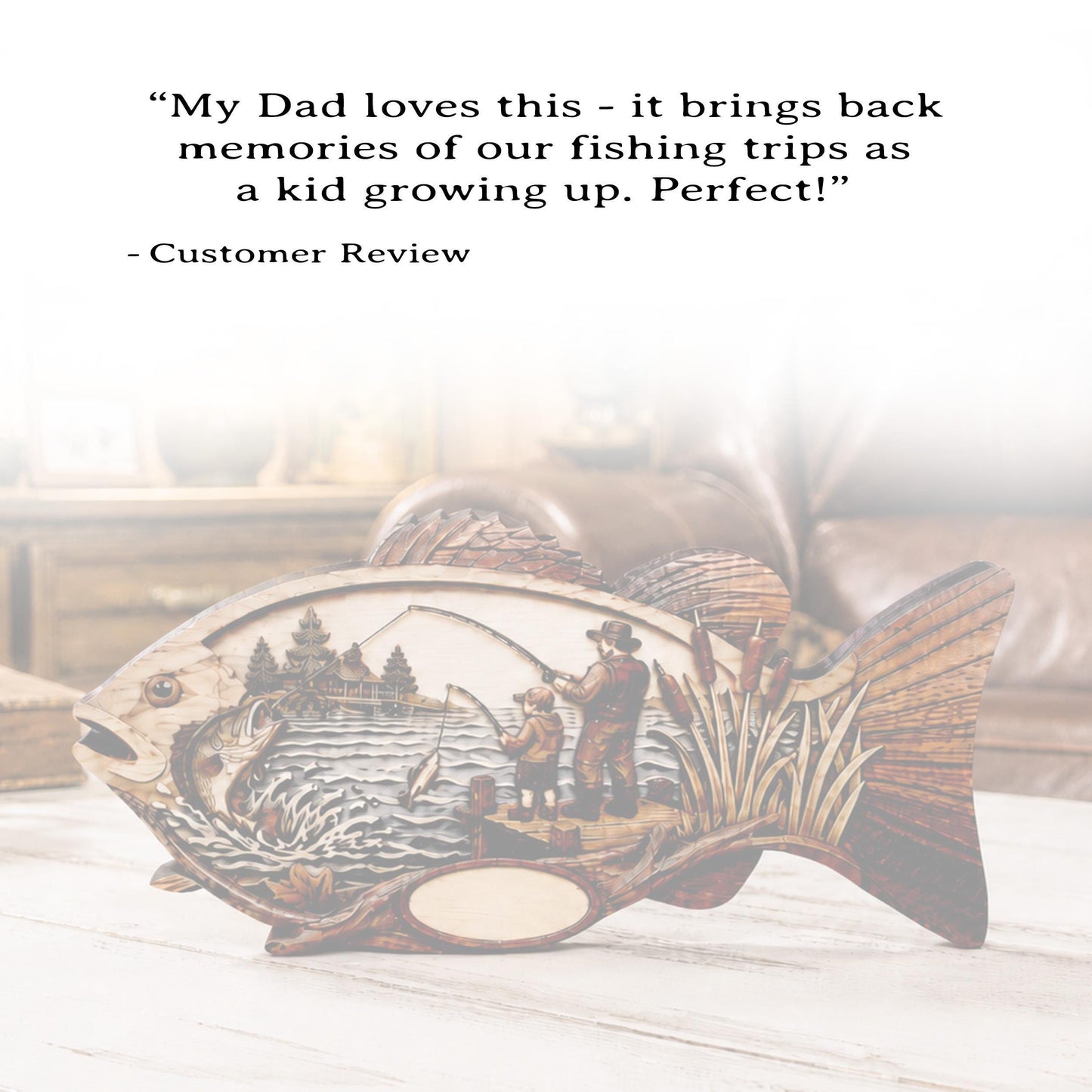 Father Son Fishing Keepsake Shelf Sitter, Wooden Fish Decor with Personalization, Fishing Memory Gift, Father's Day Keepsake, Cabin Decor