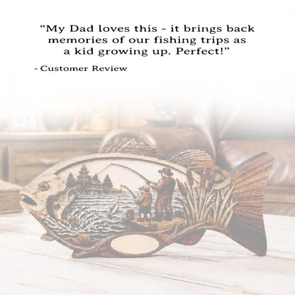 Father Son Fishing Keepsake Shelf Sitter, Wooden Fish Decor with Personalization, Fishing Memory Gift, Father's Day Keepsake, Cabin Decor