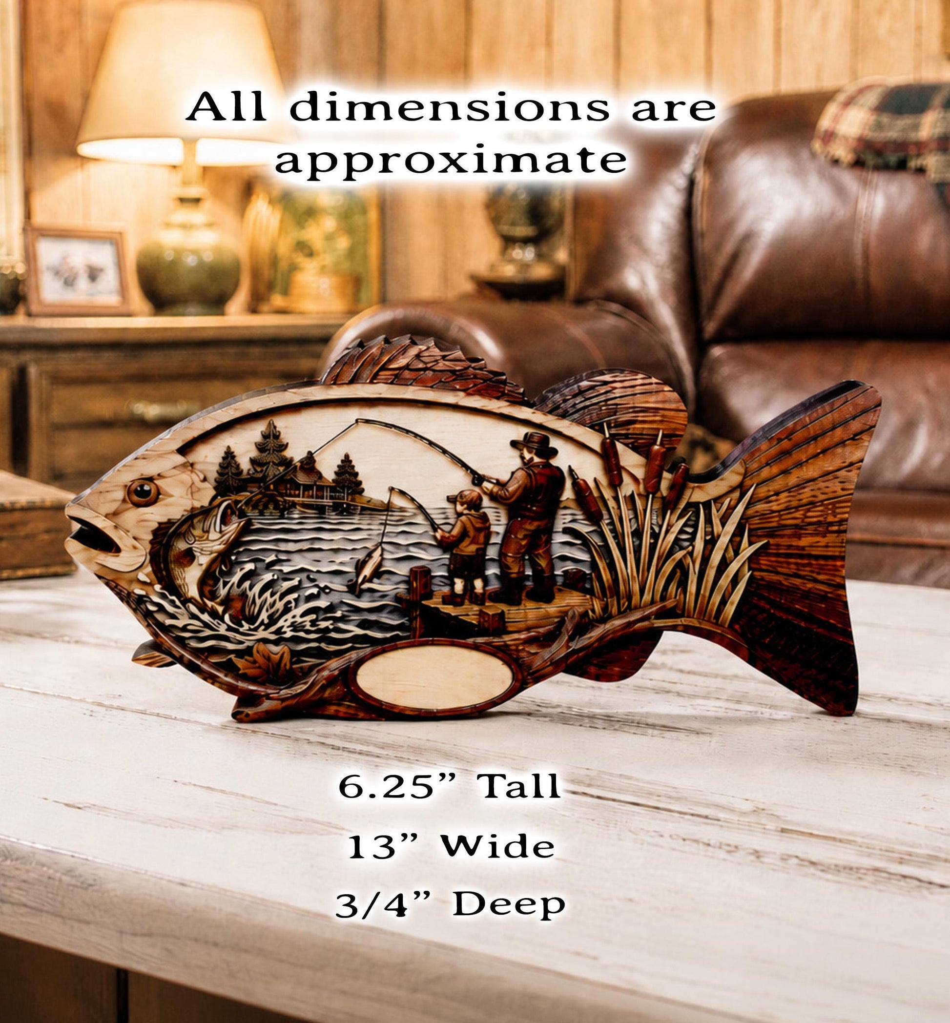 Father Son Fishing Keepsake Shelf Sitter, Wooden Fish Decor with Personalization, Fishing Memory Gift, Father's Day Keepsake, Cabin Decor