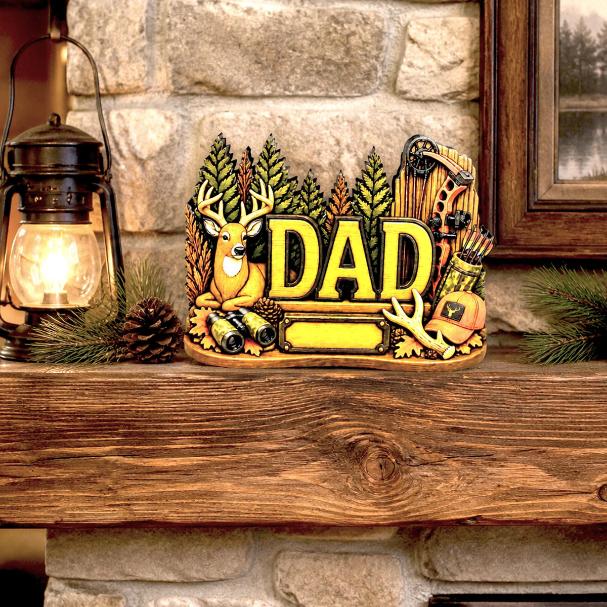 Hunting Dad Shelf Sitter, Personalized Fathers Day Gift, Layered Wood Deer Tabletop Decor, Buck Hunter Birthday Keepsake, Mantle Tray Sign
