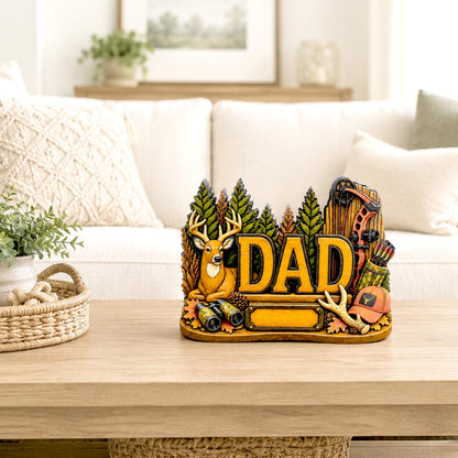 Hunting Dad Shelf Sitter, Personalized Fathers Day Gift, Layered Wood Deer Tabletop Decor, Buck Hunter Birthday Keepsake, Mantle Tray Sign