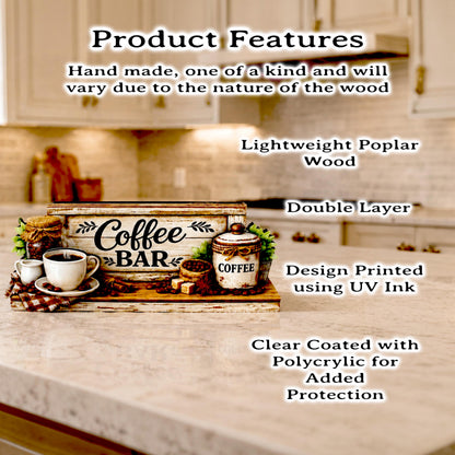 Personalized Coffee Bar Sign, Rustic Whitewashed Wood Decor, Tiered Tray Shelf Sitter, Coffee Station Centerpiece, Coffee Lover Gift Idea