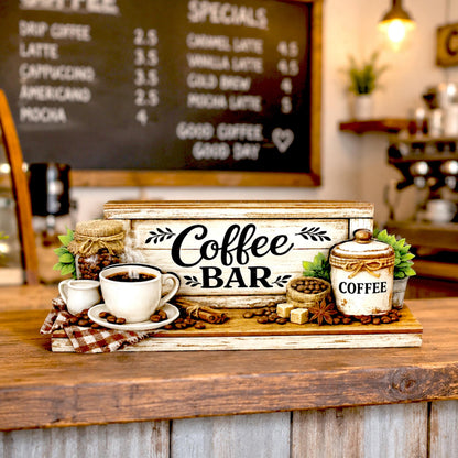 Personalized Coffee Bar Sign, Rustic Whitewashed Wood Decor, Tiered Tray Shelf Sitter, Coffee Station Centerpiece, Coffee Lover Gift Idea