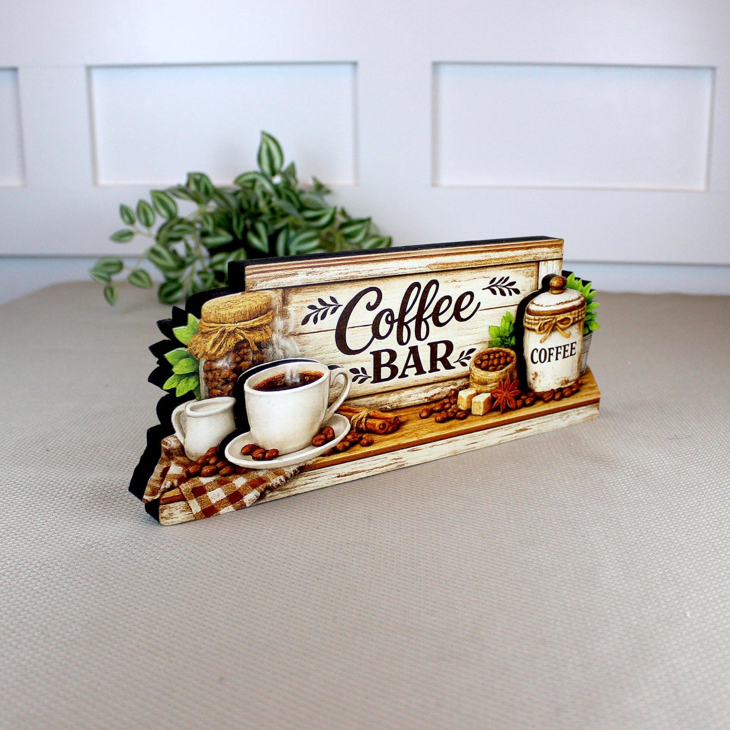 Personalized Coffee Bar Sign, Rustic Whitewashed Wood Decor, Tiered Tray Shelf Sitter, Coffee Station Centerpiece, Coffee Lover Gift Idea
