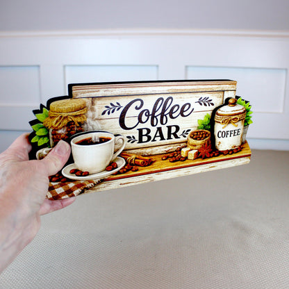 Personalized Coffee Bar Sign, Rustic Whitewashed Wood Decor, Tiered Tray Shelf Sitter, Coffee Station Centerpiece, Coffee Lover Gift Idea