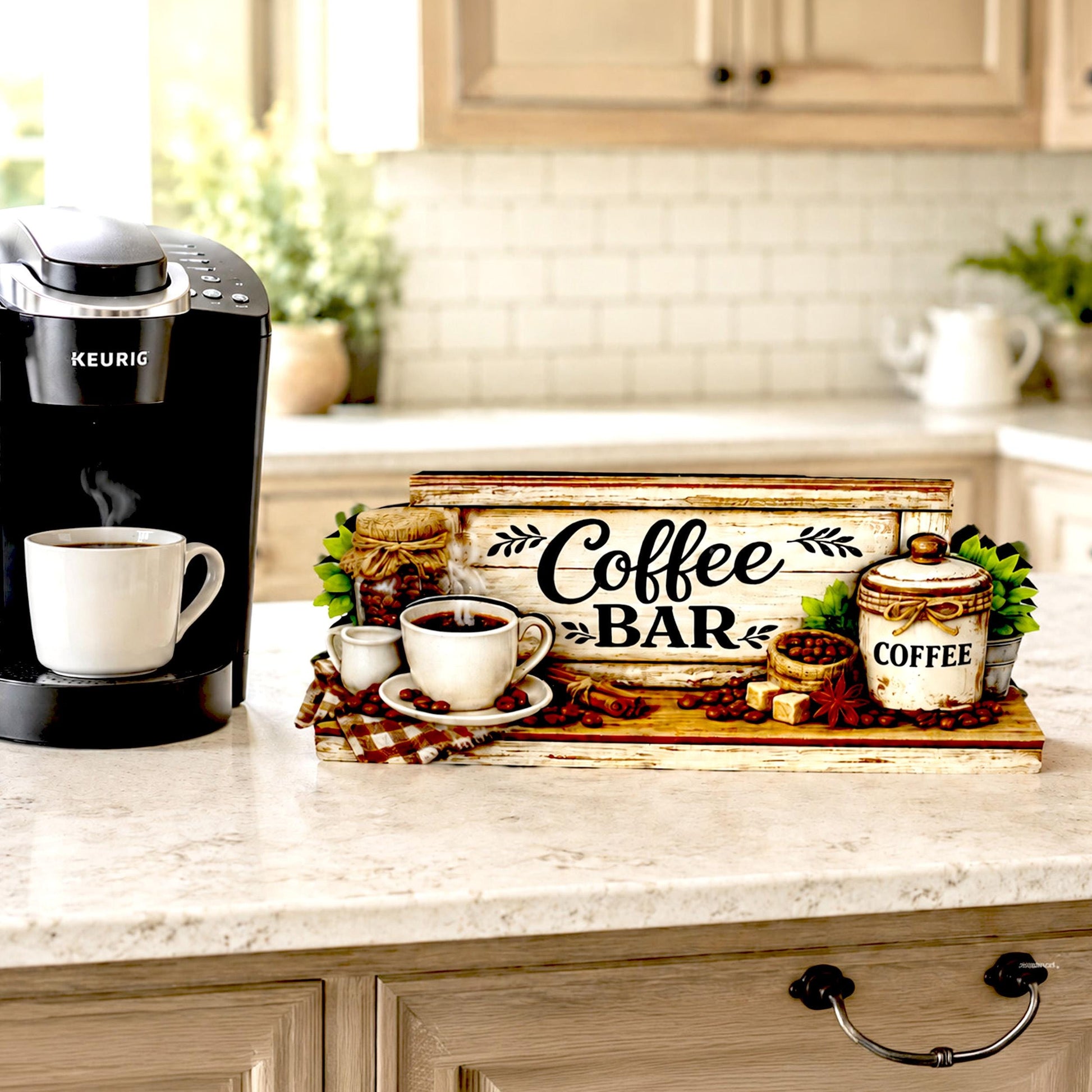 Personalized Coffee Bar Sign, Rustic Whitewashed Wood Decor, Tiered Tray Shelf Sitter, Coffee Station Centerpiece, Coffee Lover Gift Idea