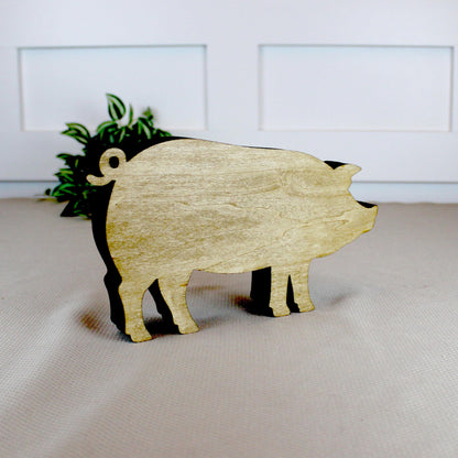 Rustic Farmhouse Pig Shelf Sitter, Pastel Striped Wood Cutout, Country Barnyard Tabletop Decor, Small Animal Figurine, Homestead Keepsake